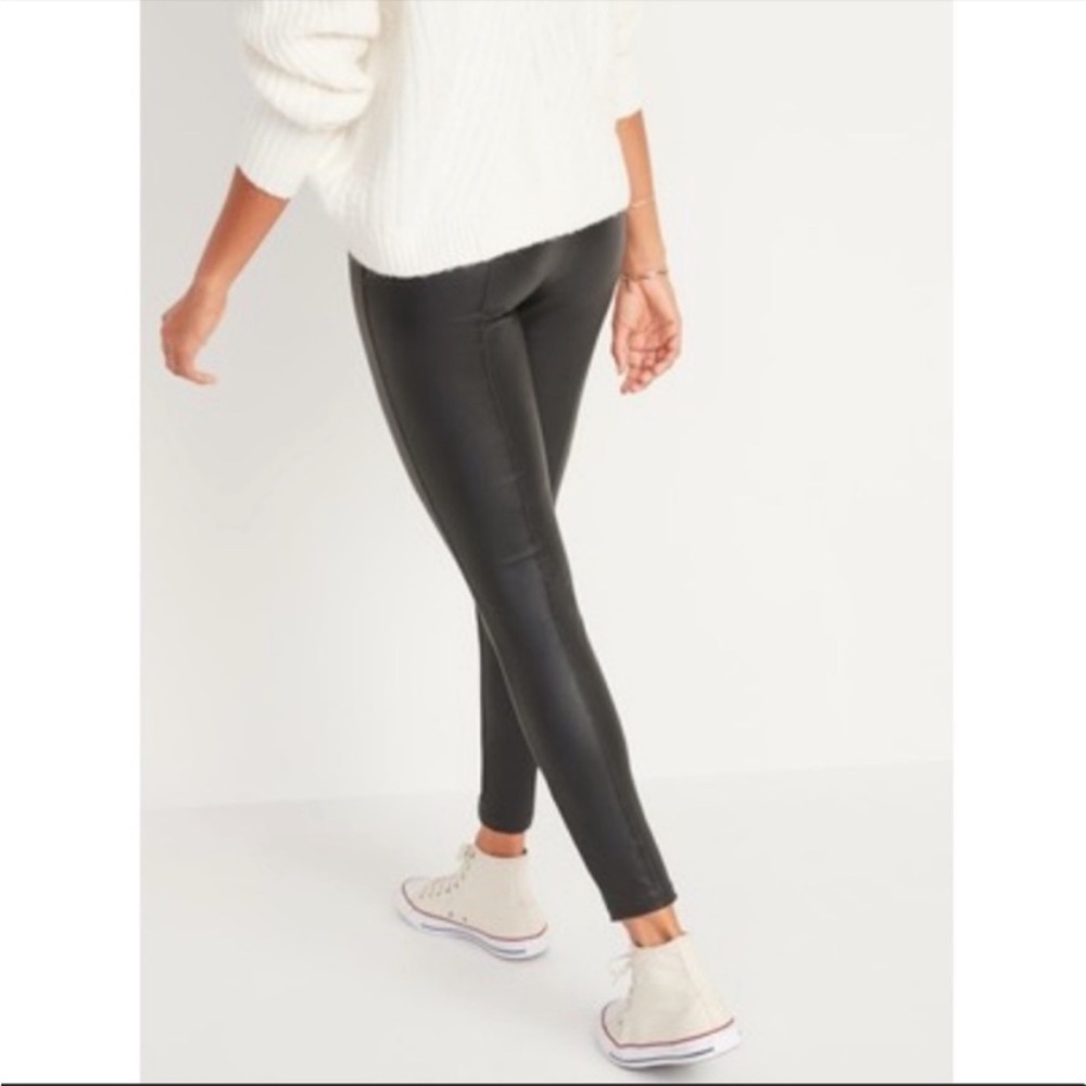 Old Navy Stevie High Rise Secret Slim Pants Skinny Faux Leather Black Size XL - Picture 2 of 11